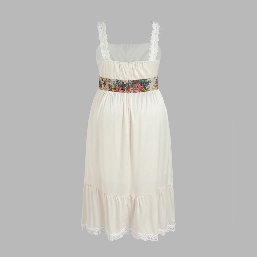 Cider Cream Midi Dress with Floral Corset Waist - Picture 2 of 10